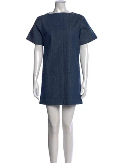 Pre-owned Celine Bateau Neckline Mini Dress In Blue
