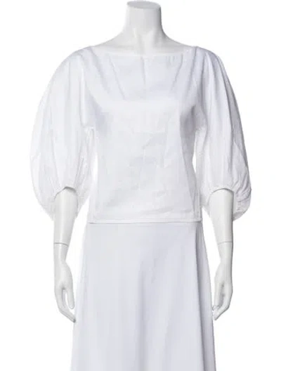 Pre-owned Celine Bateau Neckline Three-quarter Sleeve Top In White