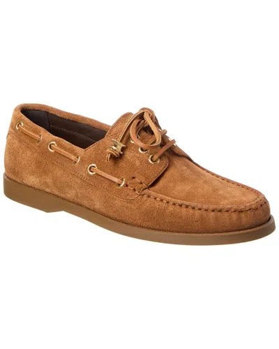 Celine Bateau Suede Loafer In Brown