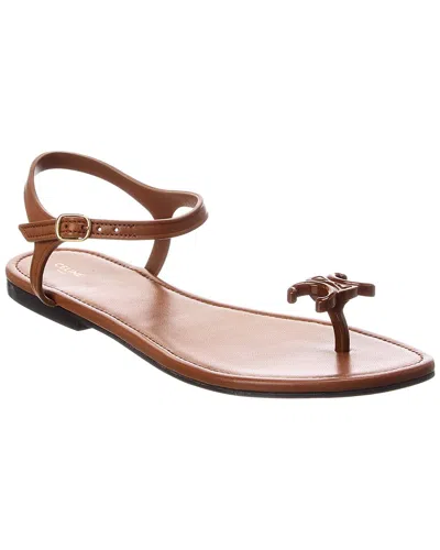 Celine Triomphe Leather Thong Sandal In Brown