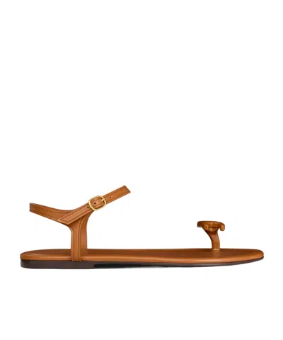 Celine Bay - Triomphe Thong Sandal In Supple Calfskin In Brown