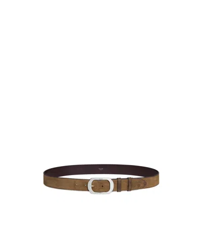Celine Bc-21 35mm Belt In Suede Calfskin With Waxed Effect In Black