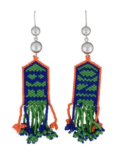 Pre-owned Celine Beaded 'belong' Tassel Drop Earrings In Blue/green/orange