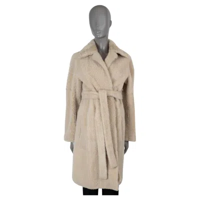 Pre-owned Celine Beige 2018 Belted Shearling Coat Jacket 36 Xs In Brown