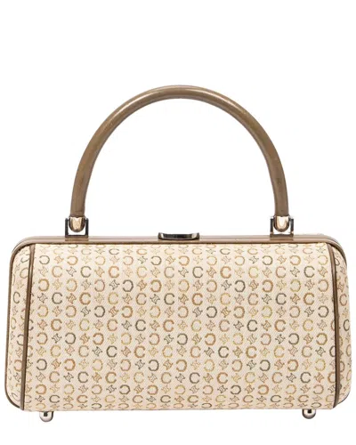 Celine Beige & Brown C Macadam Canvas Frame Top Handle (authentic Pre-loved)