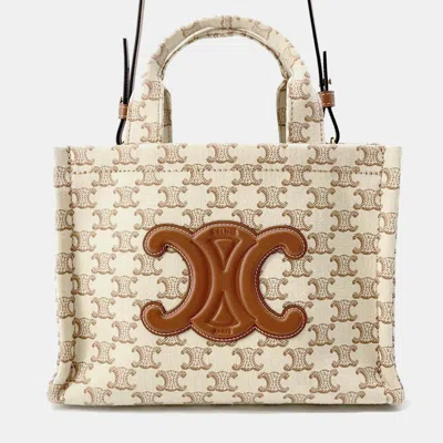 Pre-owned Celine Beige & Brown Canvas And Leather Small Cabas Thais Tote Bag