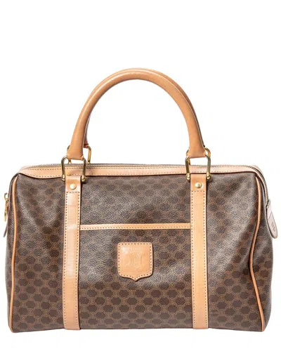 Celine Beige & Brown Macadam Coated Canvas Small Boston Bag (authentic Pre-loved)