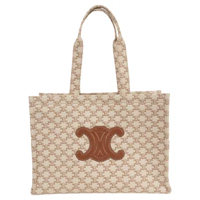 Pre-owned Celine Beige & Brown Triomphe Canvas Large Cabas Thais Shopping Tote Bag