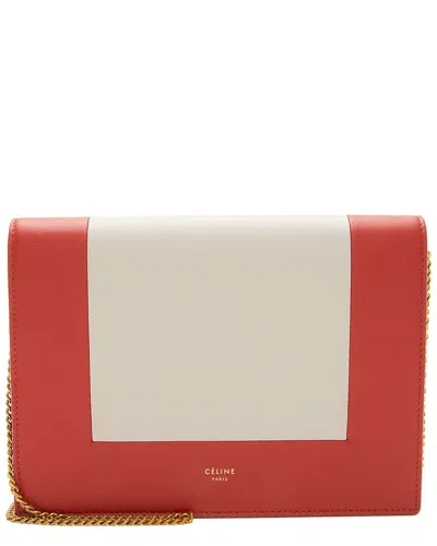 Celine Beige & Red Lambskin Leather Frame Evening Clutch On Chain (authentic  ) In Orange