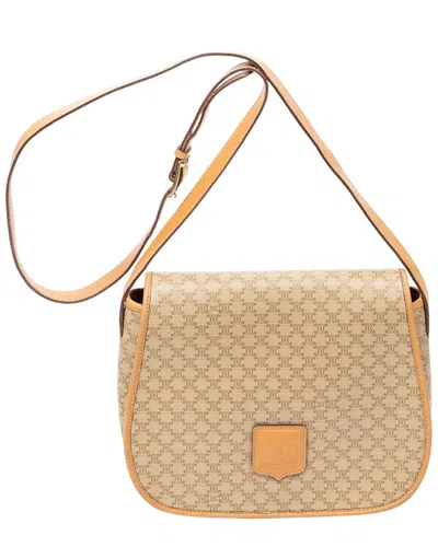 Celine Beige & Tan Macadam Coated Canvas Flap Crossbody (authentic Pre-loved) In Neutral