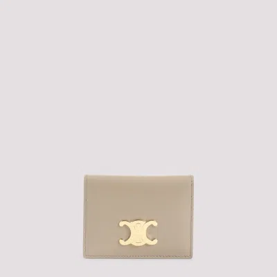 Celine Beige Bi-fold Calf Leather Credit Card Case In Neutral