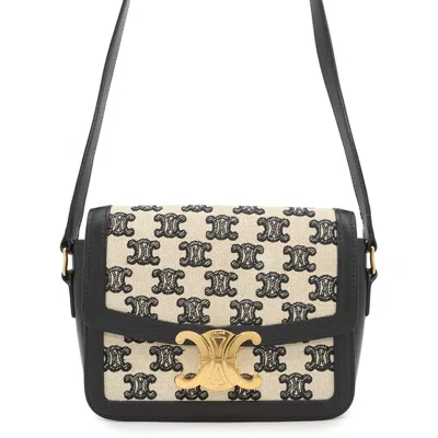 Pre-owned Celine Beige Black Canvas Leather Shoulder Bag ()