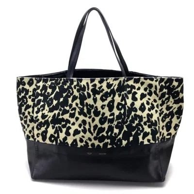 Pre-owned Celine Beige Black Canvas Leather Tote Bag () In Beige, Black