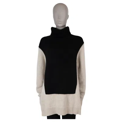 Pre-owned Celine Beige Black Cashmere Oversized Colorblock Turtlenck Sweater S