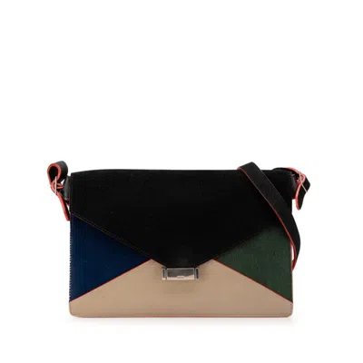 Pre-owned Celine Beige Black Green Suede Leather Shoulder Bag ()