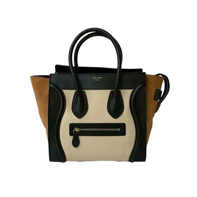 Pre-owned Celine Beige Black Ivory Suede Leather Handbag Tote Bag ()