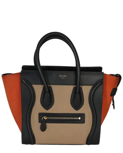 Pre-owned Celine Beige; Black Leather Drummed Nano Luggage Tote (authentic Pre-loved)