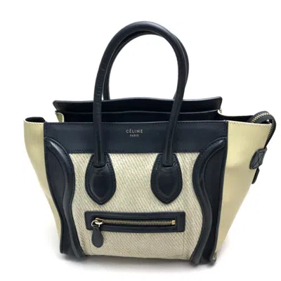 Pre-owned Celine Beige Black Leather Hemp Tote Bag () In Beige, Black