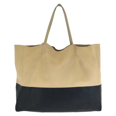 Pre-owned Celine Beige Black Leather Shoulder Bag Tote Bag () In Multi