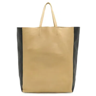 Pre-owned Celine Beige Black Leather Shoulder Bag Tote Bag () In Multi