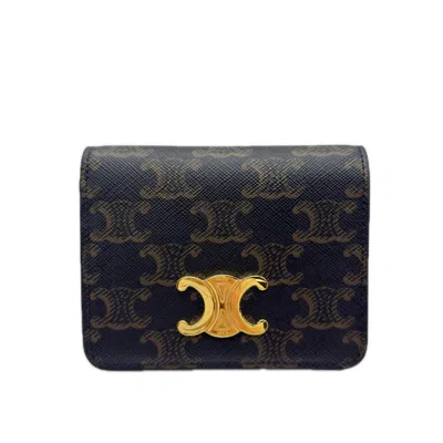 Pre-owned Celine Beige Blue Brown Coated Canvas Wallet (bi-fold) ()