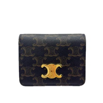 Pre-owned Celine Beige Blue Brown Coated Canvas Wallet (bi-fold) ()