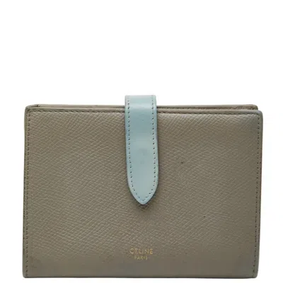 Pre-owned Celine Beige Blue Leather Wallet (bi-fold) () In Beige, Blue