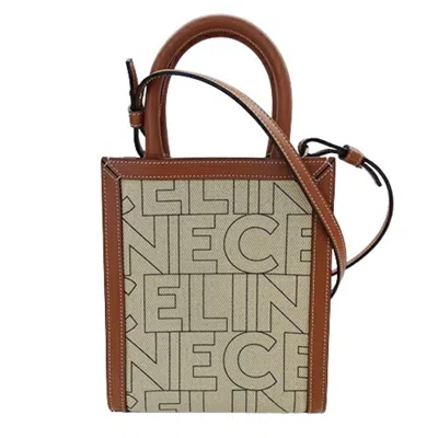 Pre-owned Celine Beige Brown Canvas Leather Handbag Shoulder Bag () In Beige, Brown