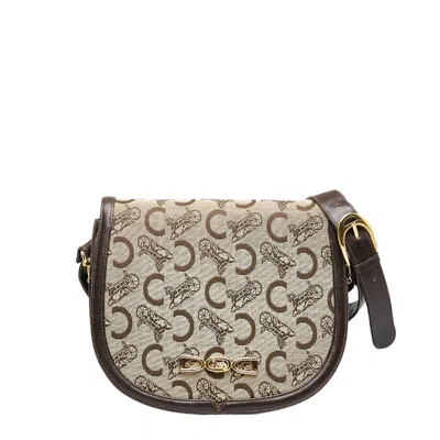 Pre-owned Celine Beige Brown Canvas Leather Shoulder Bag ()