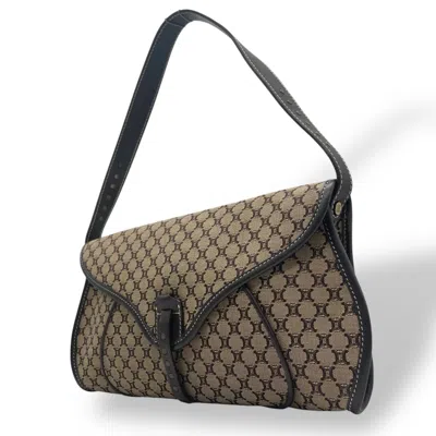 Pre-owned Celine Beige Brown Canvas Leather Shoulder Bag ()