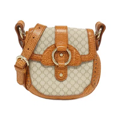 Pre-owned Celine Beige Brown Canvas Leather Shoulder Bag ()