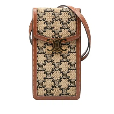 Pre-owned Celine Beige Brown Canvas Leather Shoulder Bag ()