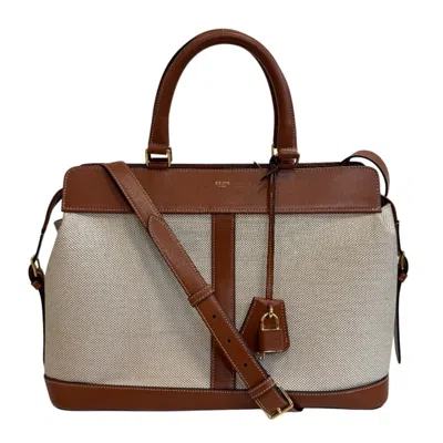 Pre-owned Celine Beige Brown Canvas Leather Shoulder Bag ()