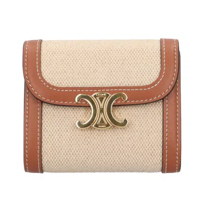 Pre-owned Celine Beige Brown Canvas Leather Wallet (tri-fold) () In Beige, Brown