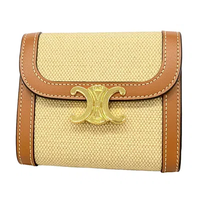 Pre-owned Celine Beige Brown Canvas Leather Wallet (tri-fold) () In Beige, Brown