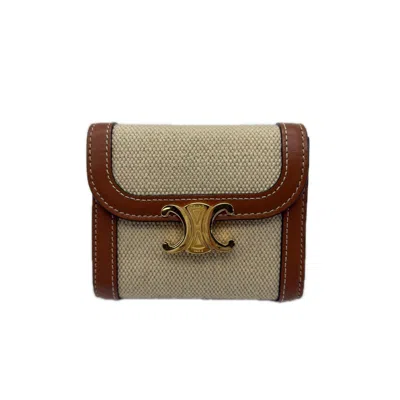 Pre-owned Celine Beige Brown Canvas Leather Wallet (tri-fold) () In Multi