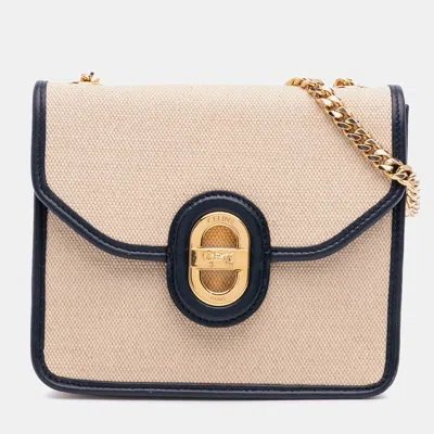 Pre-owned Celine Beige Brown Canvas Sulky Clutch With Chain In Sand