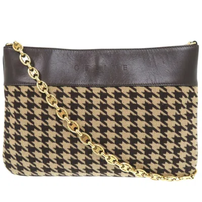 Pre-owned Celine Beige Brown Fabric Leather Shoulder Bag () In Beige, Brown