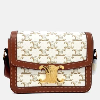 Pre-owned Celine Beige Brown Leather And Pvc Triumph Bag Small In Sand