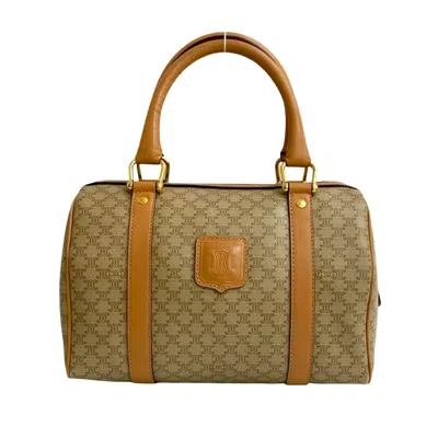 Pre-owned Celine Beige Brown Leather Pvc Boston Bag Handbag ()
