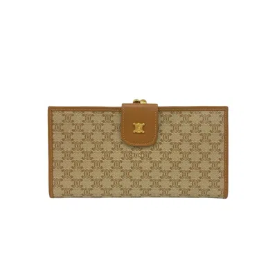 Pre-owned Celine Beige Brown Leather Pvc Wallet (bi-fold) () In Multi