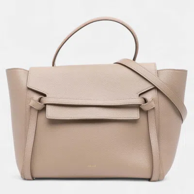 Pre-owned Celine Beige Brown Mini Grained Calfskin Belt Bag In Sand