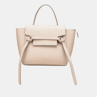 Pre-owned Celine Beige Brown Nano Grained Calfskin Belt Bag In Sand