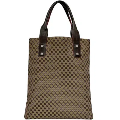 Pre-owned Celine Beige Brown Nylon Leather Tote Bag () In Beige, Brown