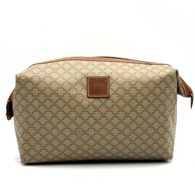 Pre-owned Celine Beige Brown Pvc Leather Clutch Bag Pouch () In Multi