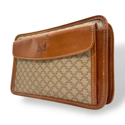 Pre-owned Celine Beige Brown Pvc Leather Clutch Bag () In Multi