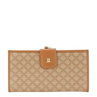 Pre-owned Celine Beige Brown Pvc Leather Long Wallet (bi-fold) ()
