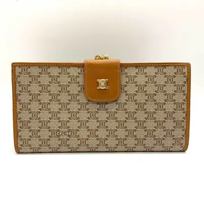 Pre-owned Celine Beige Brown Pvc Leather Long Wallet (bi-fold) () In Beige, Brown