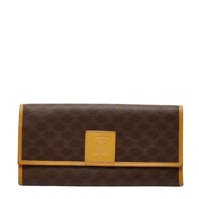 Pre-owned Celine Beige Brown Pvc Leather Long Wallet (tri-fold) () In Multi