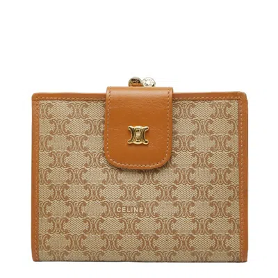 Pre-owned Celine Beige Brown Pvc Leather Wallet (bi-fold) () In Multi